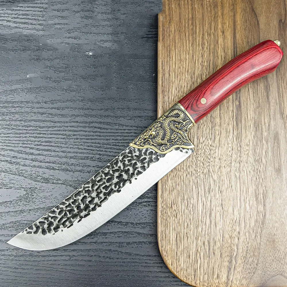 Кухненски нож на главния готвач нож за рязане на месо, нарязване на остра кухня сурова риба нож домакински прибори за готвене червено дървен нож handl