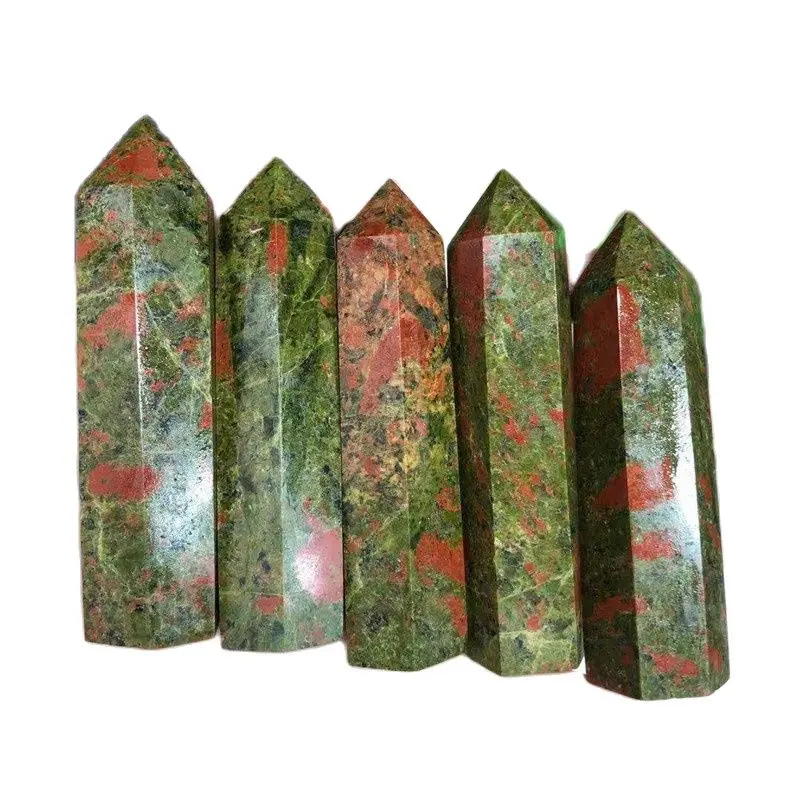 Лечебни кристали скъпоценен камък естествен кварц зелен унакит crystal точка пръчици за декорация на дома