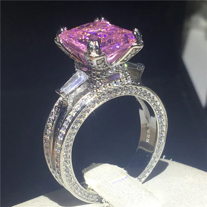 Луксозна Айфеловата кула, 6-карат Лабораторно пръстен с Розов диамантен пръстен от Сребро 925 Проба, Годежни Пръстени за жени, Мъже, Вечерни Бижута, Подарък