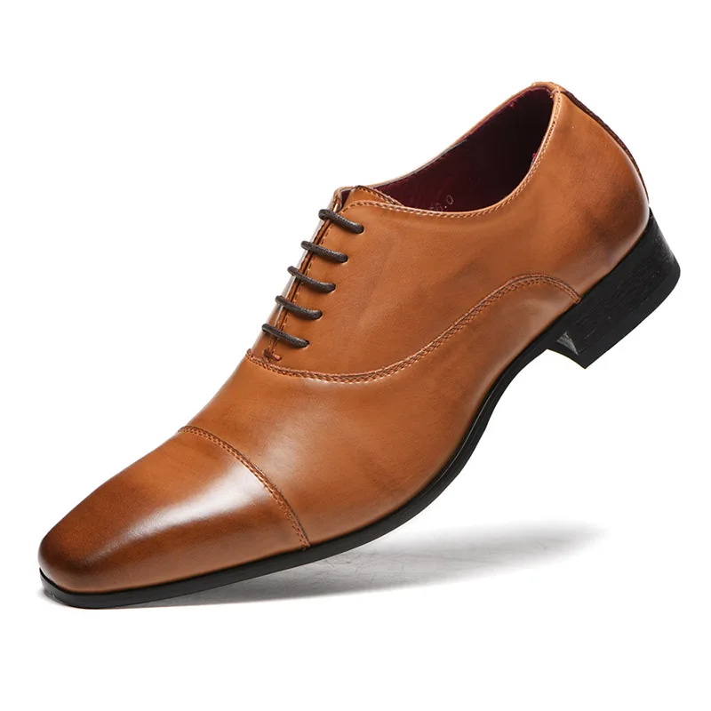 Луксозни маркови мъжки модел обувки Модерен кафяв мъжки бизнес кожени обувки От лачена Кожа На нисък ток Ежедневни Обувки Chaussure Homme