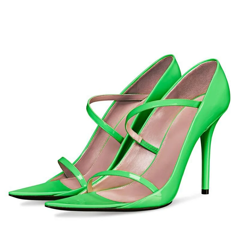 Лятна Модни Дамски Обувки На висок Ток с остър Пръсти, Елегантни дамски Пикантни Нови Зелени Елегантни Сандали Голям Размер