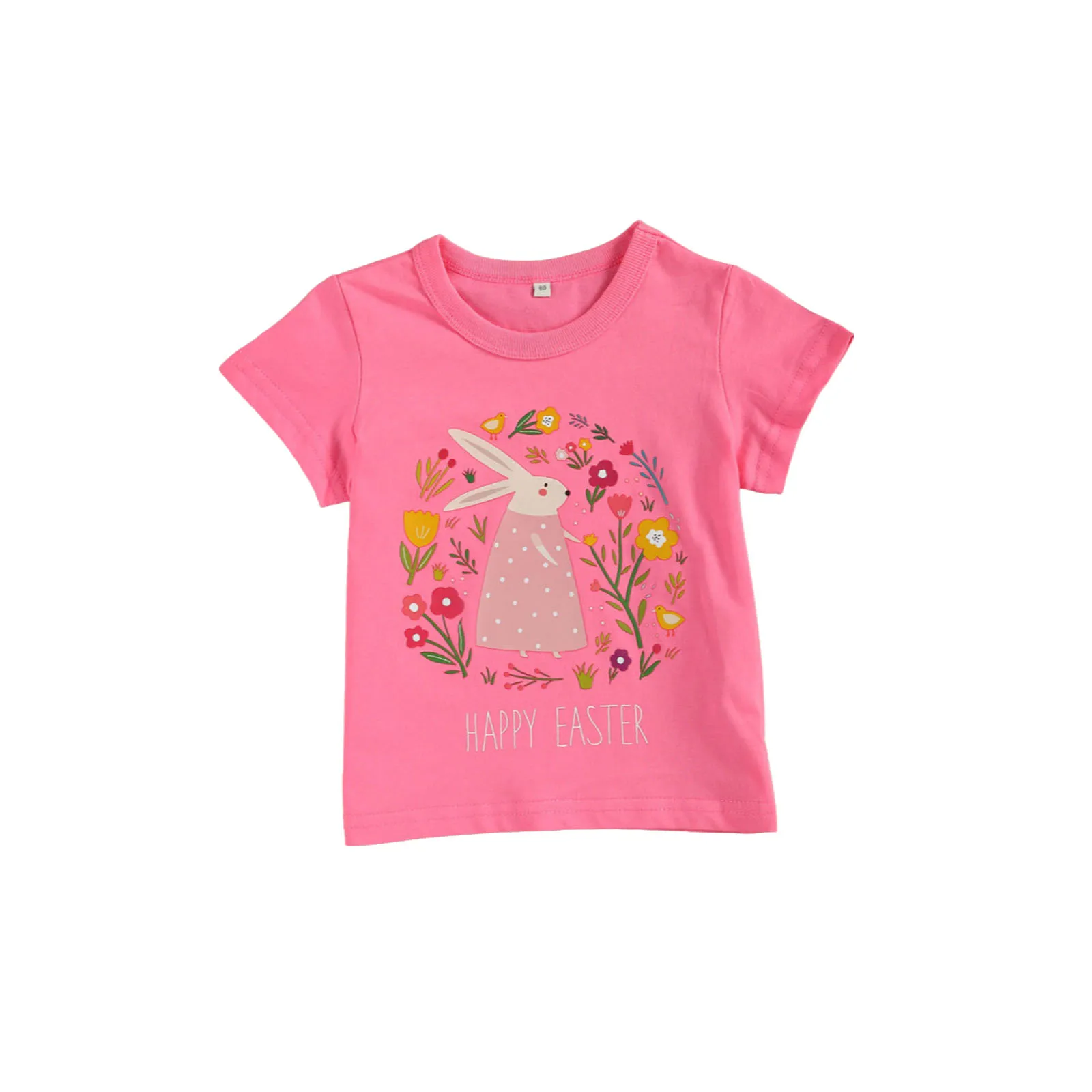 Лятна ежедневни тениска с къси ръкави за момичета, Пуловер с кръгло деколте и принтом Анимационен Гирлянди със Заек, Върхове