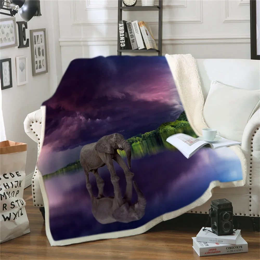 Меко и Приятно Бархатное Плюшевое Одеяло Rainbow Elephant Modern Line Art Шерпа Одеяло за Пътуване на Дивана