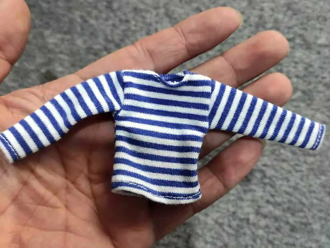 Модел тениска с дълъг ръкав в синьо райе в мащаб 1/12 за 6-инчов Образна кукли-играчки
