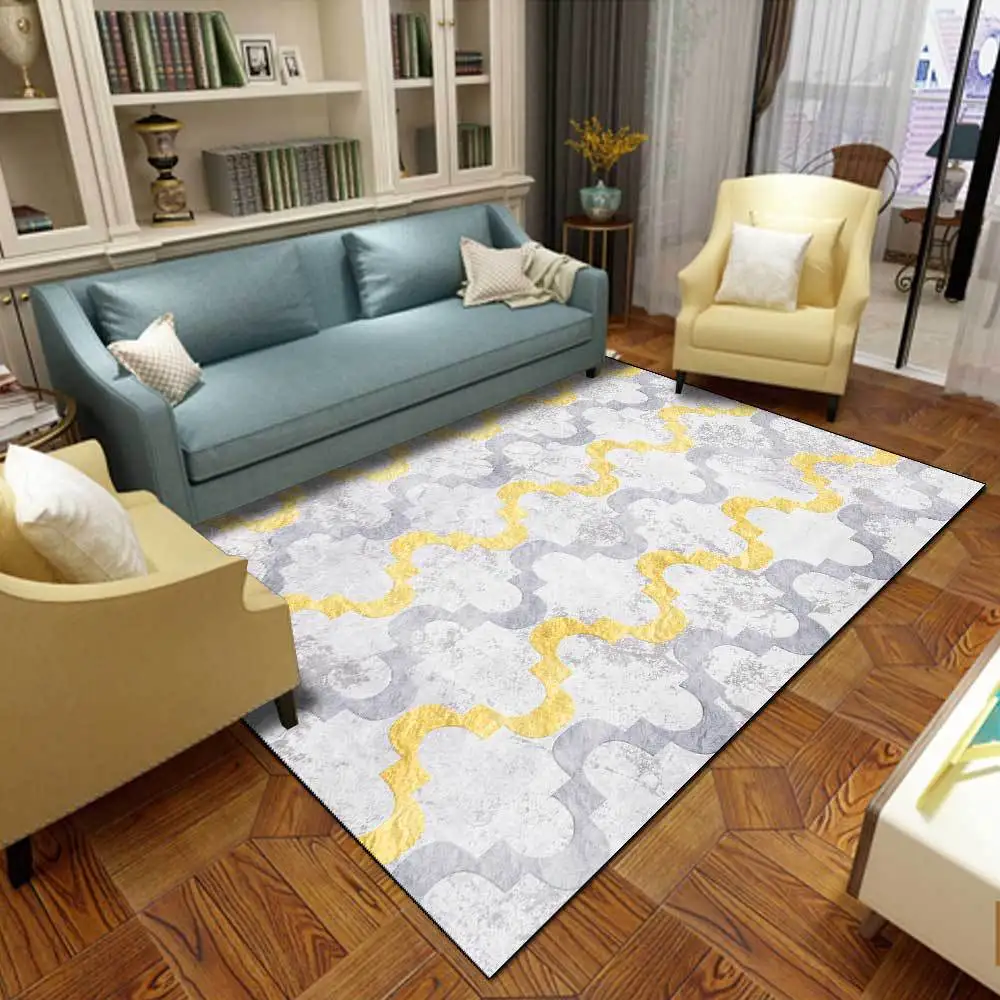Модерен Европейски геометричен златисто-сив килим нощно шкафче за спалня голям е размерът на килима с ширина 2 м настройка на хола плюшено подложка за пода