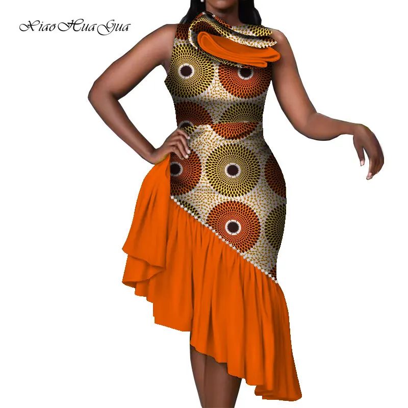 Модни Дамски Рокли Анкара Асиметрични Африкански Рокли за Жени с Африкански Мотиви Дашики Плюс Размера на Африканска Облекло WY8195