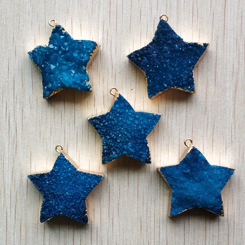 Модни златни цветни странични естествени сини друзы агата висулки във формата на звезда, за да колиета, бижута, 5 бр./лот на Едро