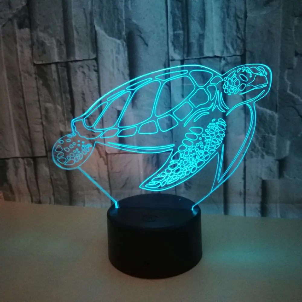 Морска Костенурка Анимель Фигурка Модел 3D Илюзия Led Лампа 7 Цветни променящи се Сензорни Ночников Флаш Играчки
