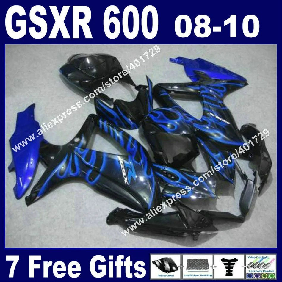 Мотоциклетни Обтекатели за SUZUKI 2008 2009 2010 GSXR 600 750 K8 нов GSXR600 GSXR750 черен син пламък 08 09 10 комплект 7 подарък XR94