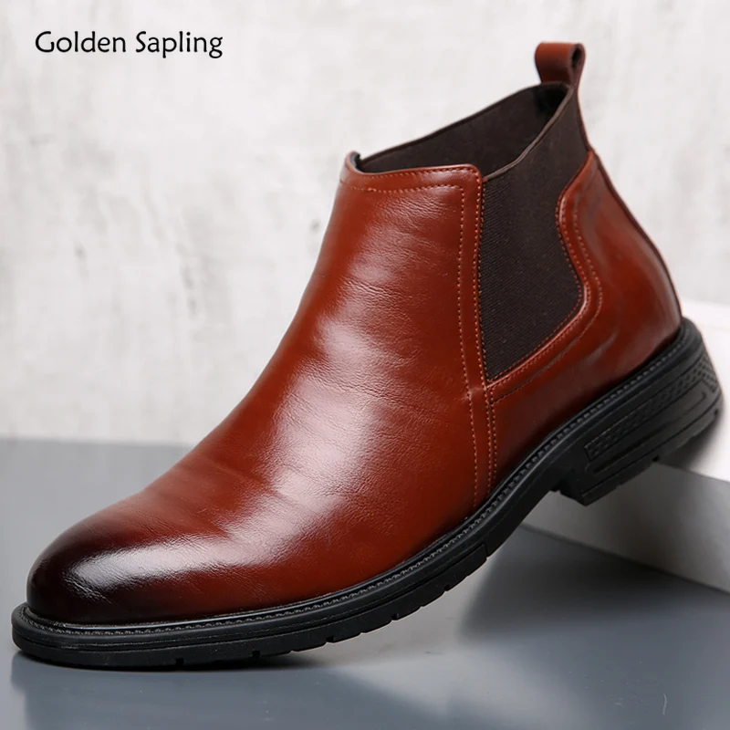 Мъжки Бизнес Обувки Челси Golden Sapling; Модни Кожени Обувки; Удобни Мъжки Ежедневни Обувки на Платформа-Обувки в западен стил за Почивка