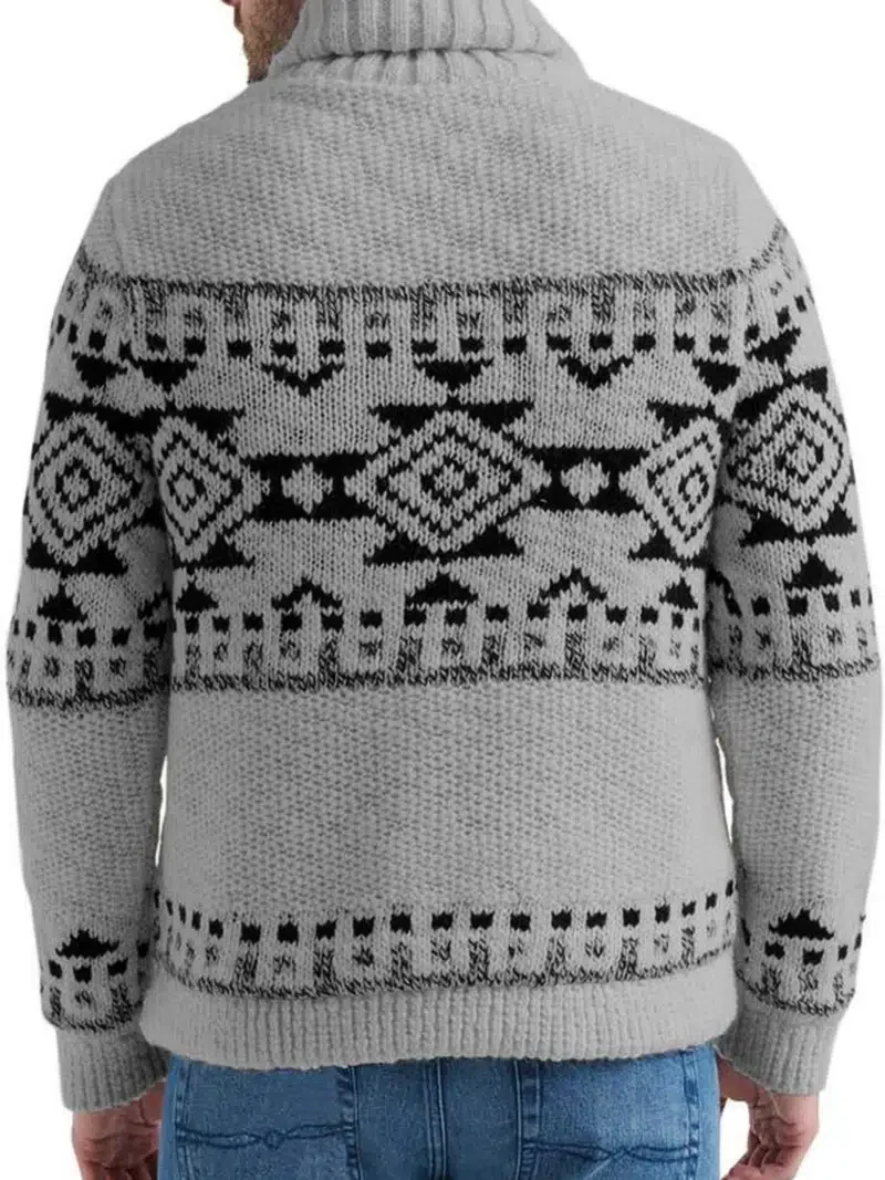 Мъжки Вязаный Пуловер С Яка-шал, Жилетки С Геометричен Модел, Пуловер С Джоб