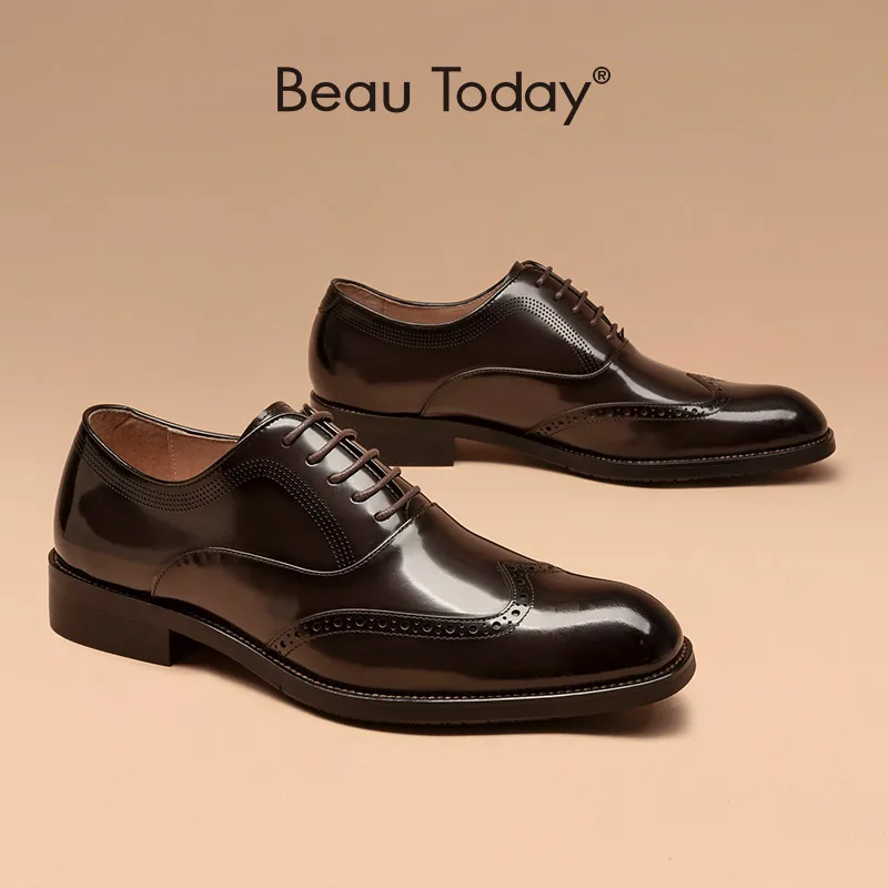 Мъжки обувки-oxfords От Телешка кожа с кръгла пръсти, броги дантела, Бизнес и Сватбени Обувки за Мъже Ръчно изработени BeauToday 51072
