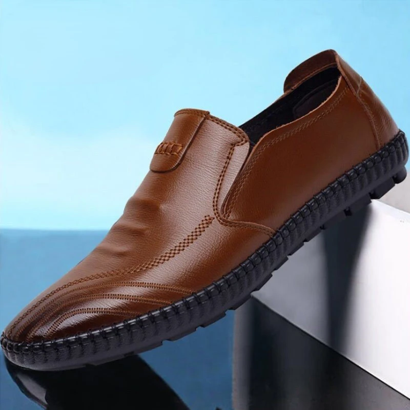 Мъжки обувки на Точки, Ежедневни Удобни Обувки За шофиране Подметка, Черни Кожени Обувки На плоска Подметка