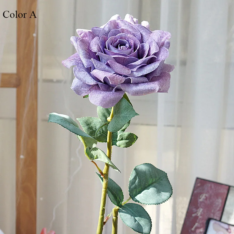 НОВА Голяма розова клонка Живопис с маслени Бои стил фланелен изкуствени цветя за сватбената парти декор flores artificiales