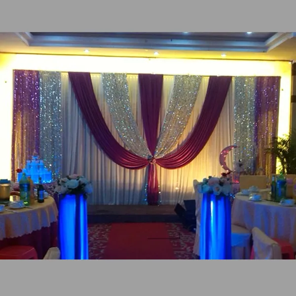 Нов 3*6 м лилаво сребърни пайети бял сватбен фон завеса набор от сватбена украса сцена искрящ сватбен стенен фон завеса