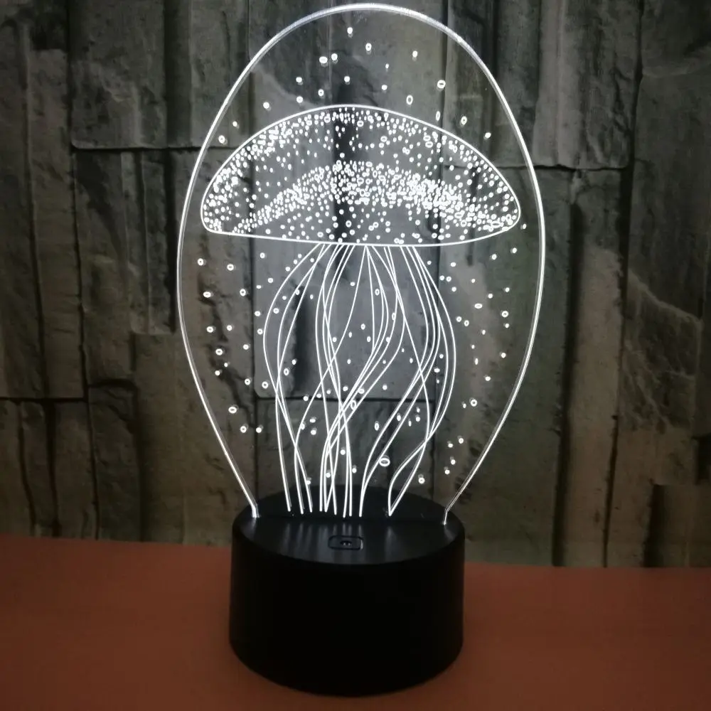 Нов Медуза 3d лека нощ Дистанционно Управление 7 цвята Настолна Лампа Сензорен Led 3d Визуален Светлина Подарък Атмосфера Настолна Лампа