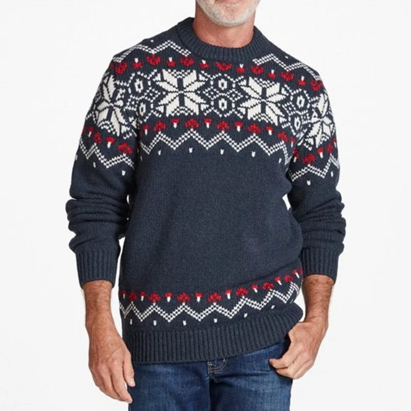 Нов Мъжки Есенно-Зимния Пуловер-Пуловер с Кръгло деколте, Жаккардовый Пуловер с дълги ръкави