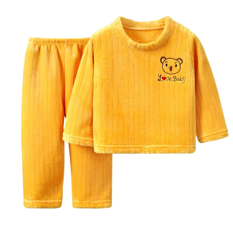 Нов детски фланелевый пижамный костюм есен-зима плюс кадифе бродерия за момчета и момичета, плътна и топла домашна дрехи за деца, костюм от 0 до 12 години