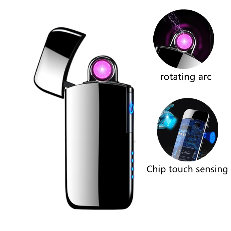 Нова Метална Завъртане Електродъгово Запалка С Дисплей Захранване USB Зареждане на Запалката Сензорен Превключвател Ветрозащитная Запалка Стилен Подарък За Мъже