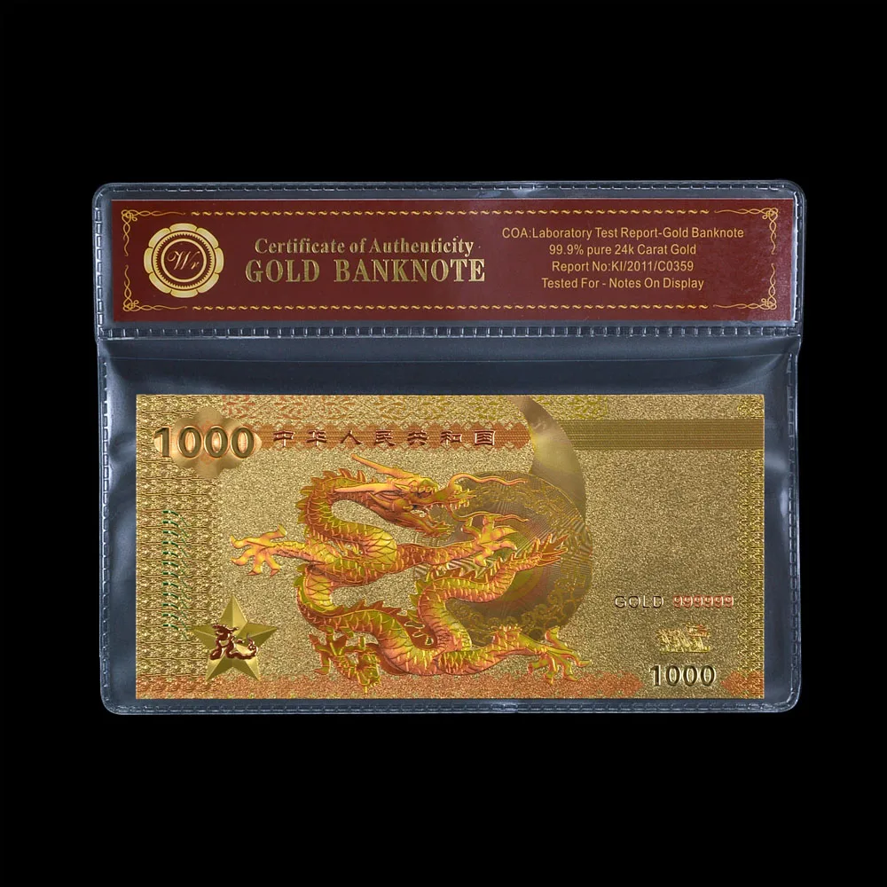 Нови Продукти Позлатен Банкнота От 1000 Zhong Хуа Ren Min Gong He Гуо Фолио Фалшиви Пари С Рамка COA