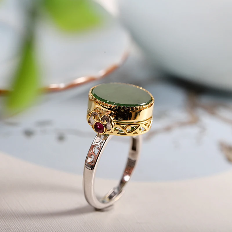 Нови сребърни кръгли пръстени от естествена хотанской яспис за жени, класически изискан откриващата Скоростна Gawu, модни бижута в китайски стил