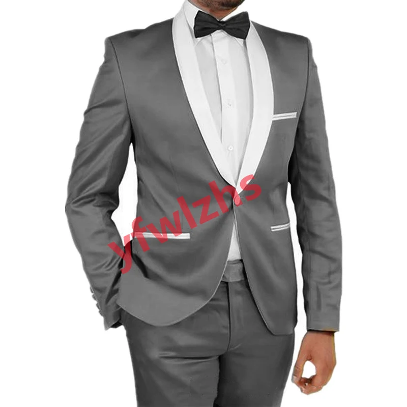 Ново записване, Шал с ревери на една пуговице, Смокинги за младоженеца, Мъжки костюми за Сватбени тържества/абитуриентски бал, Най-Сако (яке + панталон + вратовръзка) D151