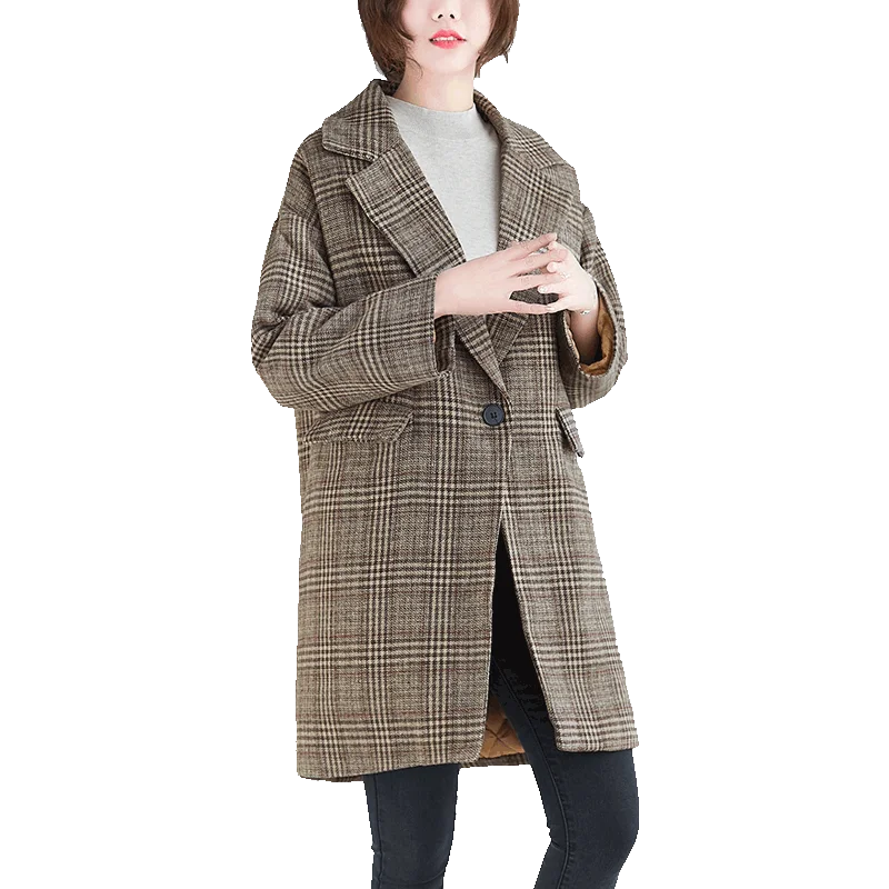 Ново популярно вълна палто дамски есенно зимни дрехи са Свободни Корейски каре вълнени палта Жилетка Ветровка с Дълъг ръкав на Горно Облекло
