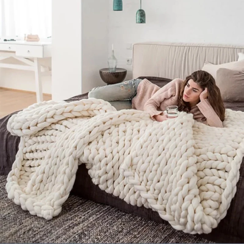 Ново ултра гъст вълнена ръчно плетеното одеяло вълнена ръчно плетеното одеяло на дивана исландска одеяло