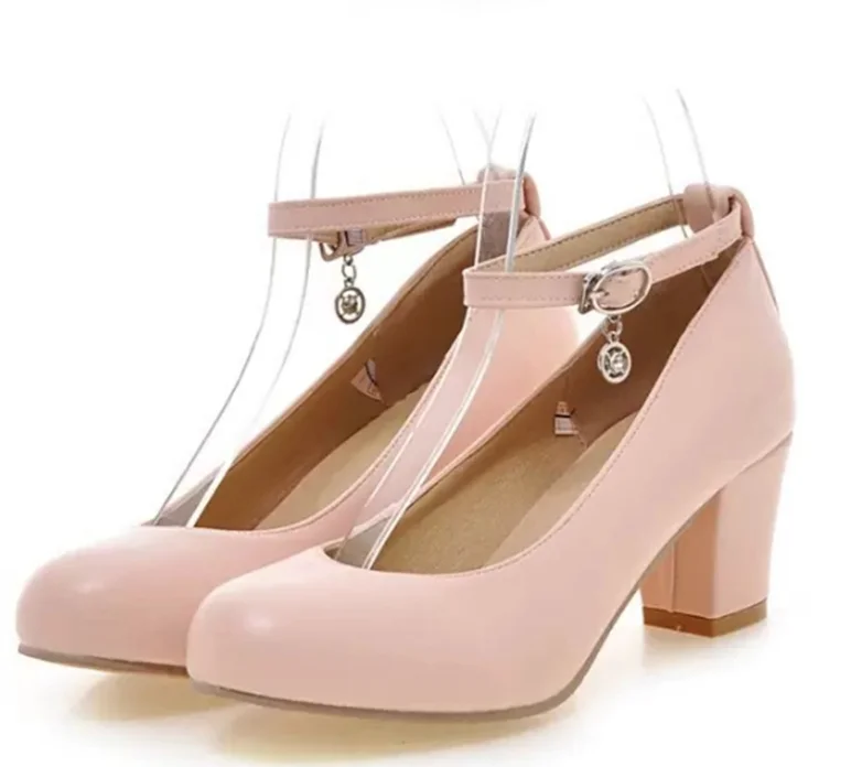 Новост 2020 г., пролетно-есенна Дамски обувки Mary Jane, дамски обувки на висок Квадратен Обувки с Кръгло бомбе, бели, Розови обувки за сватба-лодка на дебелите ток, 183