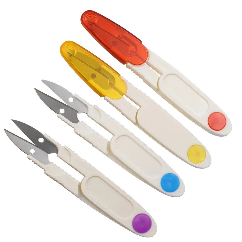 Ножици с калъф U-образни ножици, Ножици за бродерия на кръстат бод Цветен прозрачен капак извити ножици за прежда Ножици за въдица