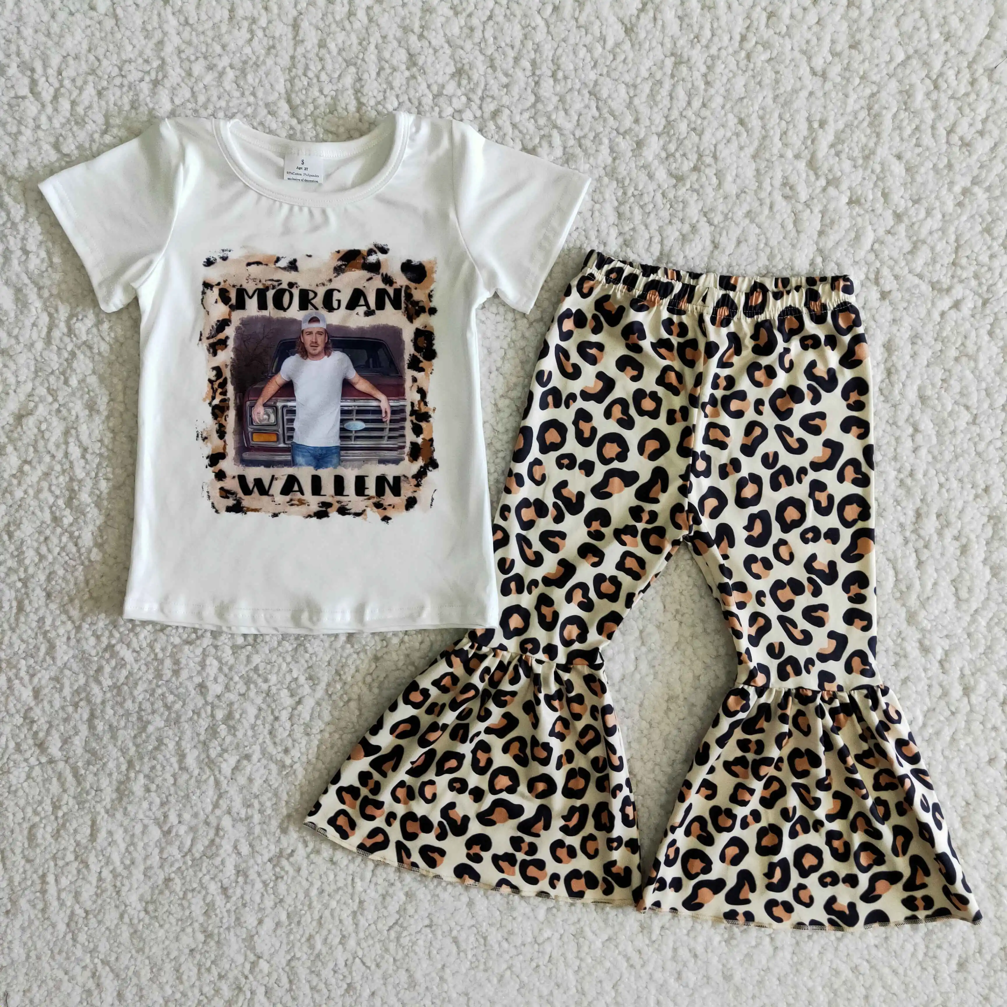 Облекло с леопардовым принтом за момичета, модни комплекти с расклешенным дъното с леопардовым принтом, бутик, висококачествен комплект от 2 теми