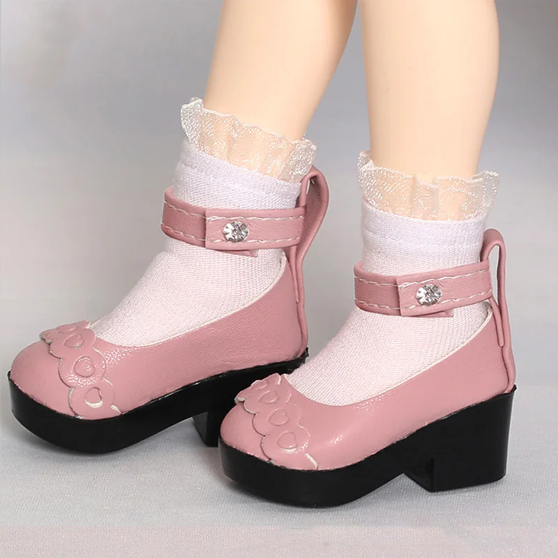 Обувки за кукли BJD подходящ за 1/4 размер модни и ежедневни обувки от дебел ток, с кръгла глава принцеса 1/4 стоп-моушън обувки аксесоари