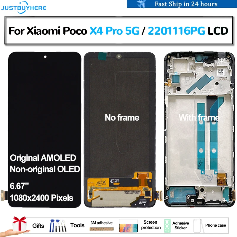 Оригинален AMOLED, За Xiaomi Poco Pro X4 5G 2201116PG LCD Дисплей Pantalla Дисплей Тъчпад Екран Дигитайзер, Монтаж Смяна на OLED