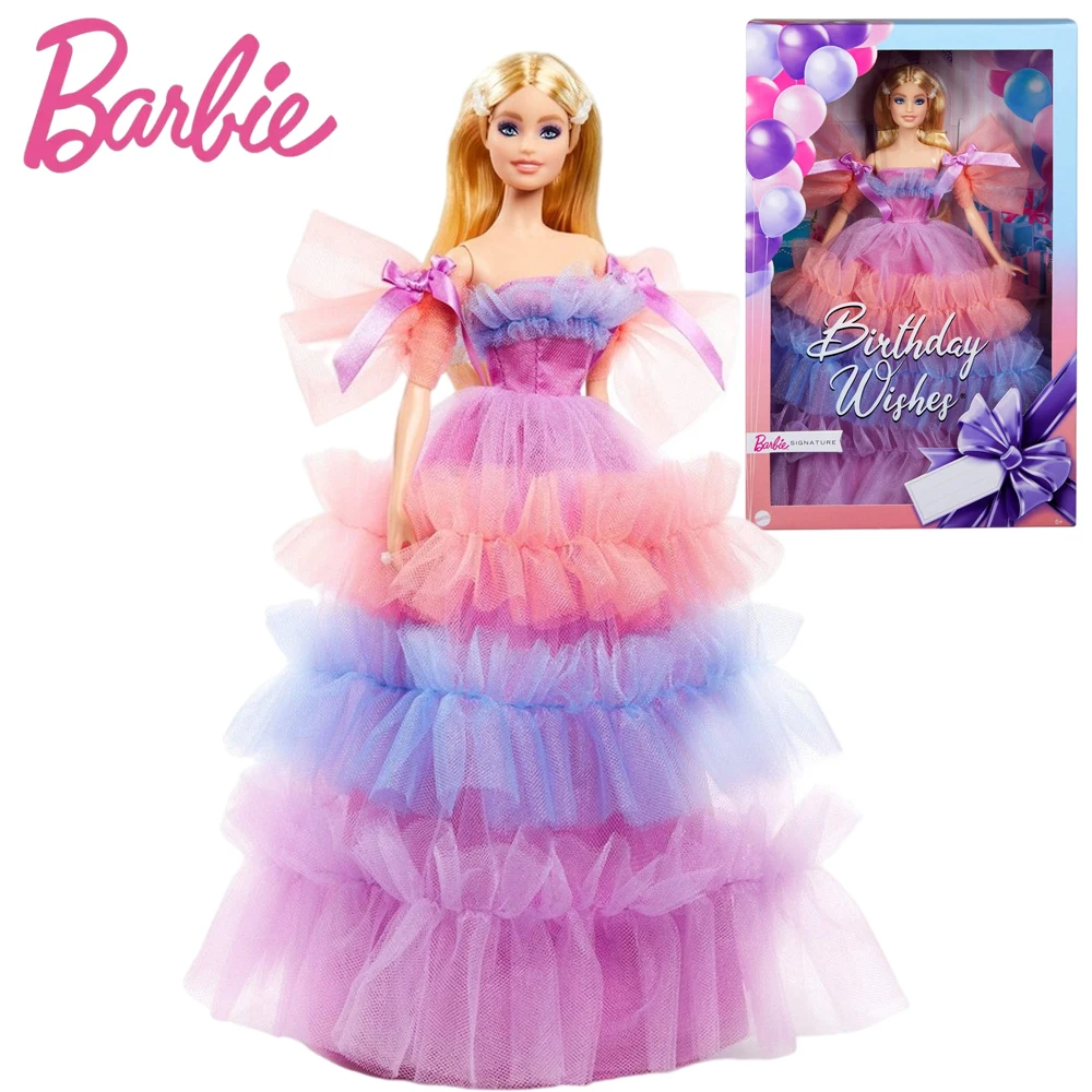 Оригиналната Кукла Барби на Рожден Ден с Руса Коса, Облечена В Гофрированное Рокля, Играчки Колекционерско Издание, Принцеса за Момичета, Подарък за Рожден Ден