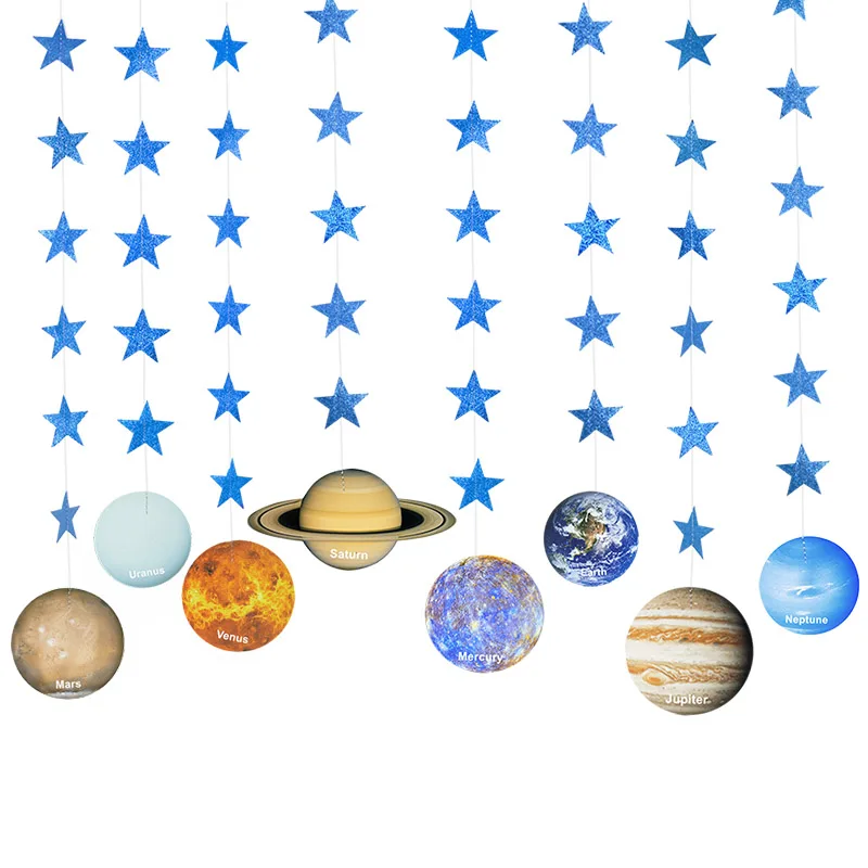 Осем Планети Гирлянди Дръпна Цвете Банер Космическа Система На Галактиката Тема Висящи Дръпна Флаг Детски Рожден Ден Украса Доставка