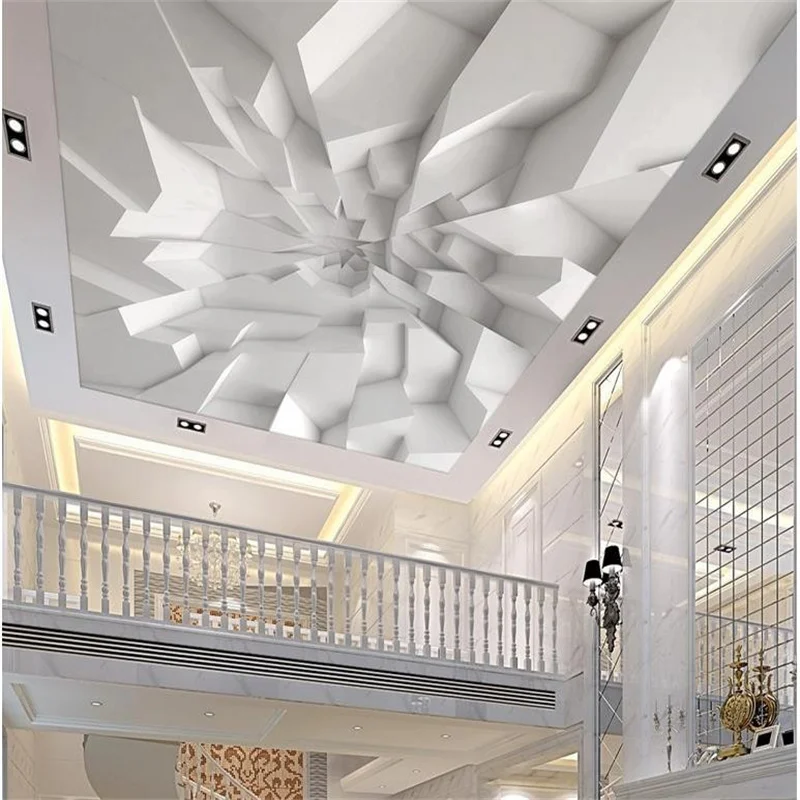 Потребителски 3D Таван Тапети Бели мулти фасетиран Тухлени Тапети За Стените, 3 D Таван Стенописи Тапети За Хола