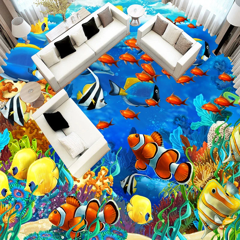 Потребителски Самозалепващи Стенни Тапети За Пол 3D Подводен Тропически Риби Баня и Кухня, 3 D Теракот, Тапети Стикер