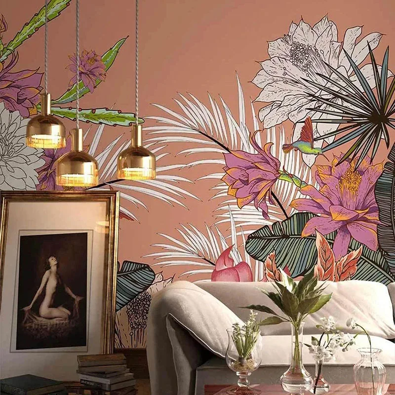 Потребителски Стенни тапети Nordic Ins Ръчно рисувани Тропически Растения Палмови Растения Юго-Източна Азия Цветя Вътрешен Фон Тапети