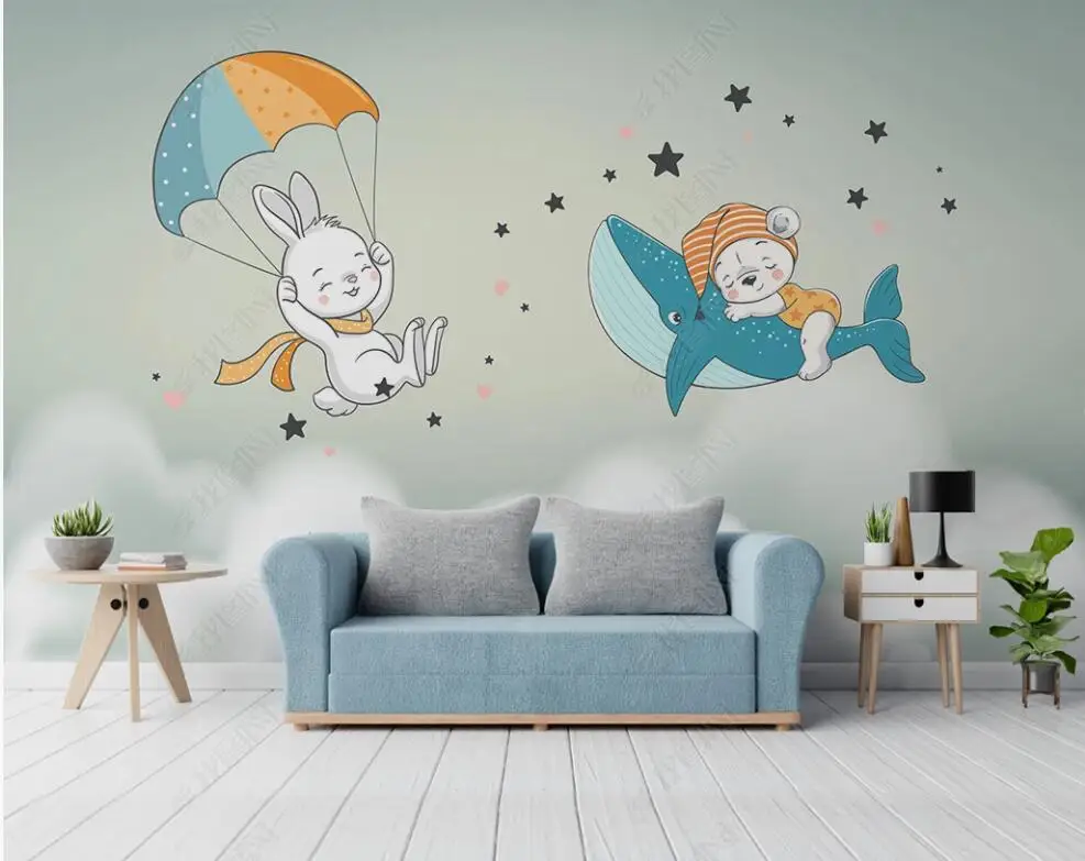 Потребителски стенописи, 3d тапети картина на Картун рисованные творчески небесни животни детска стая начало декор тапети за стени d 3