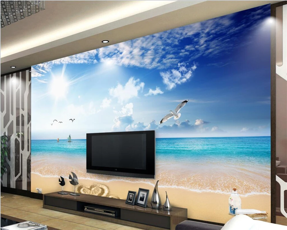 Потребителски тапети 3d синьо небе и бели облаци стенописи красив плаж, хол, спалня фон украса на стени тапети