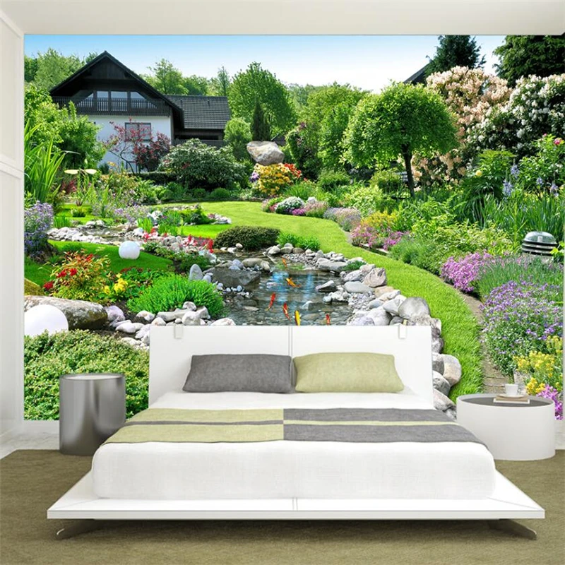 Потребителски тапети 3d стенопис задни градина пейзаж гора ручей планински водопад поток от вода, ТЕЛЕВИЗИЯ фон на стената на хола тапети