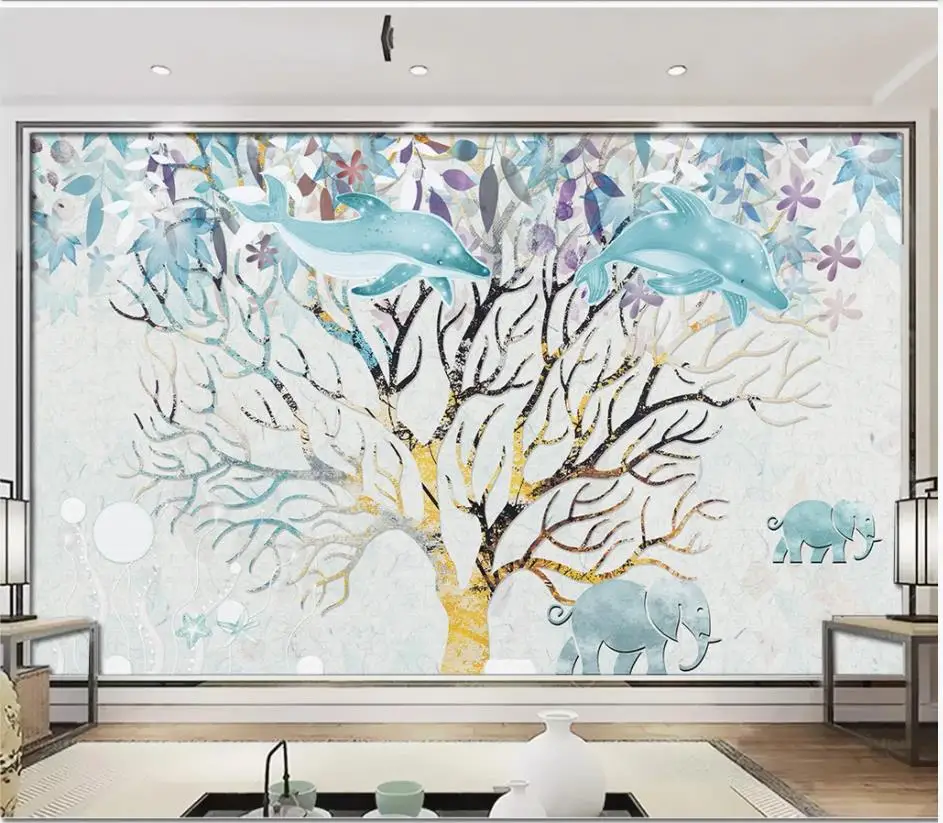Потребителски фотообои за стени 3 d Проста, акварел картина с изображение на дърво от картун детска стая фон стенни декоративна живопис
