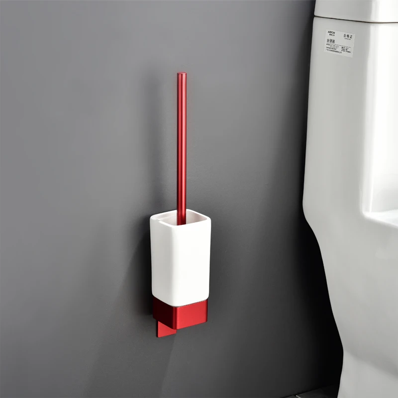 Притежателите На Четка За Тоалетна За Баня, Червена Алуминиева Четка, Монтиран На Стената Перфоратор Без Лента 3 М За Съхранение И Почистване На Баня