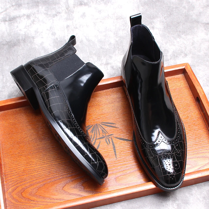 Реколта луксозни мъжки Ботильоны от естествена Кожа, черни, Кафяви, без шнур, мъжки ежедневни модела обувки с остри пръсти, официални мъжки обувки Челси, мъжки