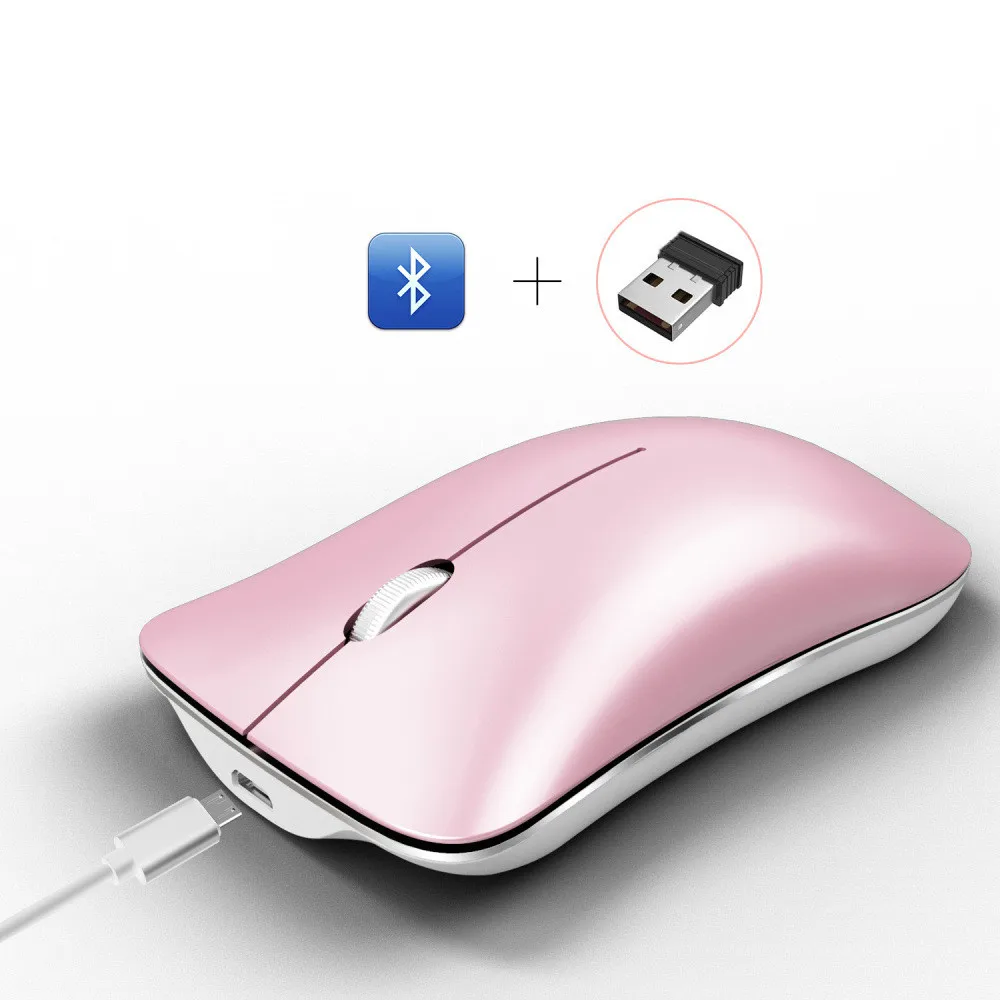 Розова мишка акумулаторна тиха bluetooth-мишка двухрежимная безжична мишка bluetooth 2.4 G, подходяща за офис игри