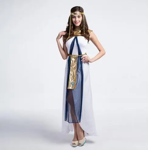 Секси Костюм Благородна Гръцката Богиня С Пайети, Секси Елегантна Египетското Рокля Quuen Disfraz, Секси Бяла Дълга Рокля За Хелоуин CE327