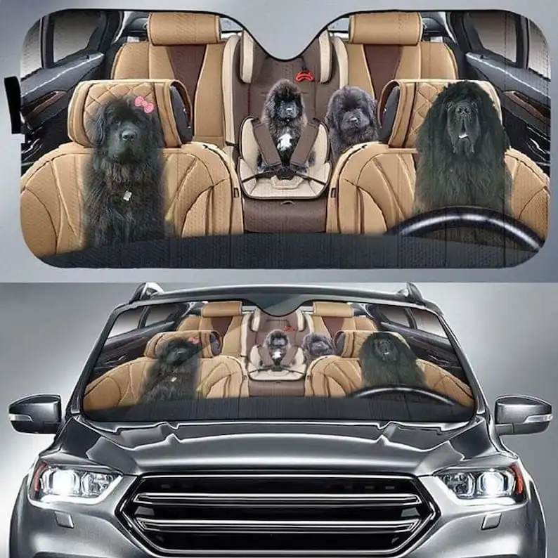 Семейство Черни Ньюфаундлендских Кучета Кара колата Прекрасен Автомобил Декор Козирка За Любителите на Кучета сенника На Предното стъкло