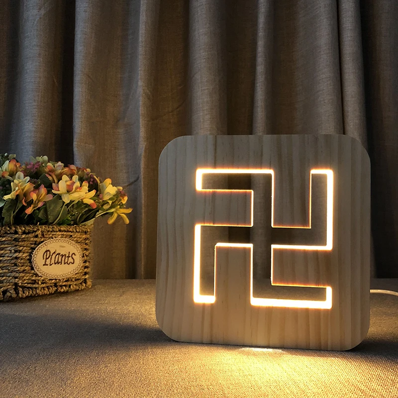 Символът на Знака 3D Led Дървена лека нощ Настолна Лампа USB Power Настолни Лампи За Малките Деца Рожден Ден, Подарък За Нова Година