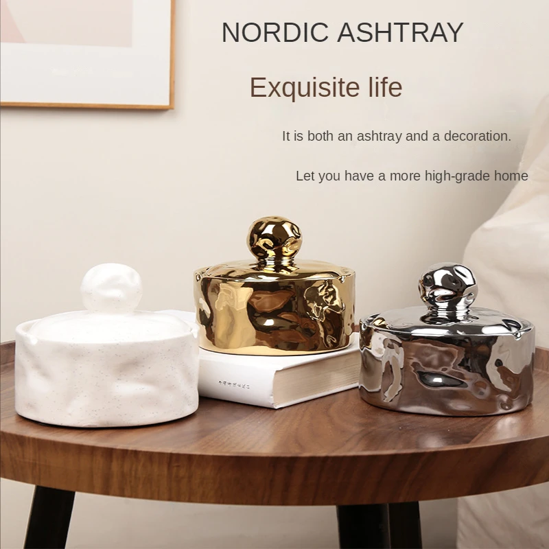 Скандинавска минималистичная керамичен пепелник за дома, хол, с покритие, защита от летящи пепел, индивидуални дизайнерски сребърен пепелник