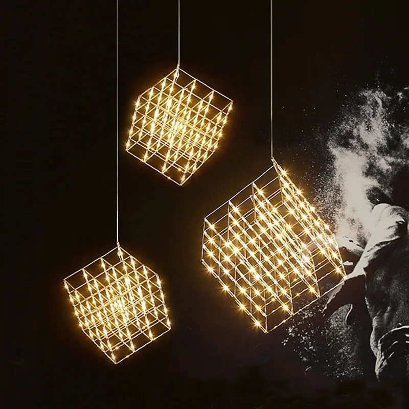Скандинавски модерен звезден led окачен лампа с пайети, нощни топка, квадратен метален Окачен светлина, осветителни тела, магазин за дрехи, хол